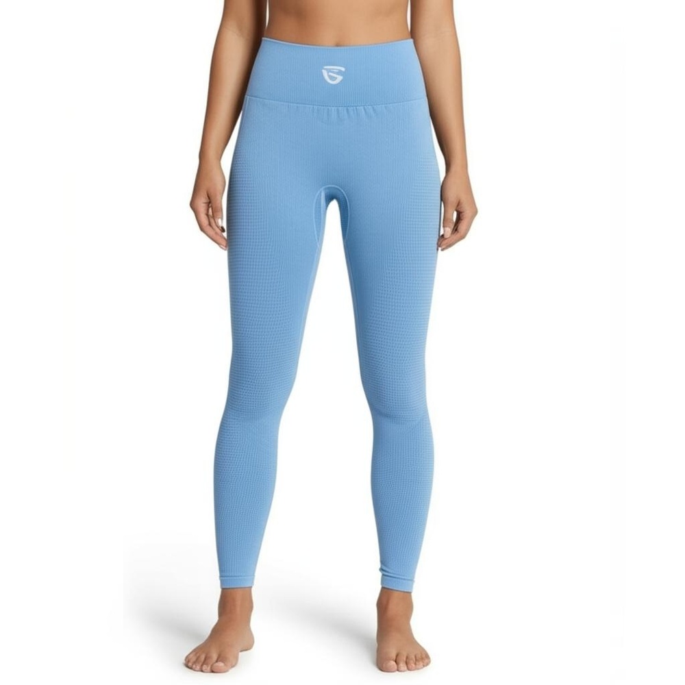 GYMONE Womens XS Light Blue Ribbed High Waisted Leggings Athleisure